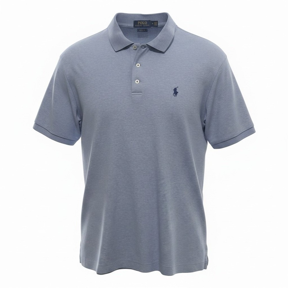 Polo Ralph Lauren Mens Heathered Blue Classic Fit Short Sleeve‎ Polo Medium